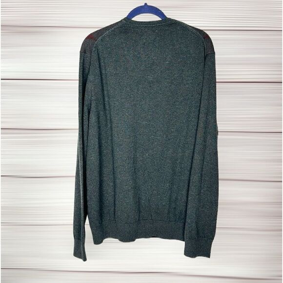 NWT J. Ferrar V-neck Sweater Gray Burgundy Argyle Pullover Cotton Cashmere L - Picture 8 of 12